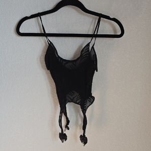 Vintage Frederick’s of Hollywood Black Mesh Zebra Sheer Garter Tank Top